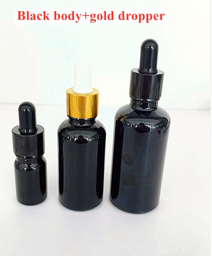 10ml 30ml 50ml 60ml Skin Care Use Black Round Glass Dropper Bottles with Gold Collar Essential Oil Bottle