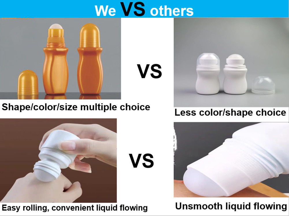 30ml 50ml HDPE 자외선 차단제 몸 관리를 위한 비어있는 에센셜 오일 플라스틱 디오더런트 병 몸 냄새를 위해 롤러 공