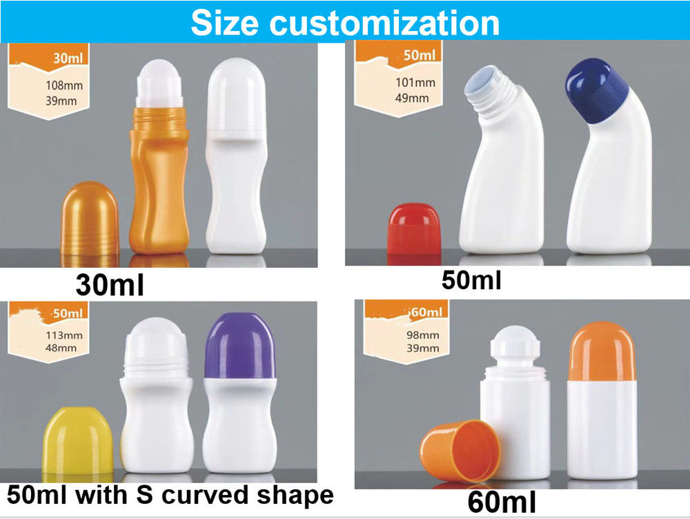 30ml 50ml HDPE 자외선 차단제 몸 관리를 위한 비어있는 에센셜 오일 플라스틱 디오더런트 병 몸 냄새를 위해 롤러 공