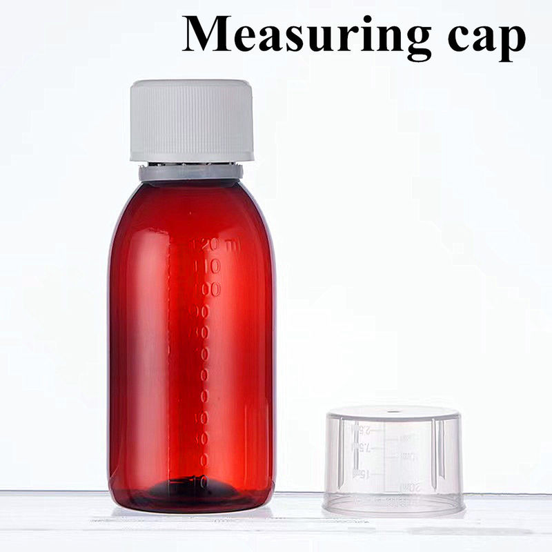 100ml 120ml 150ml 200ml 앰버 둥근 약품 애완 동물 구강 액체 기침 시럽 PP 나사 캡과 함께 플라스틱 병