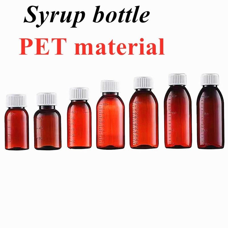 100ml 120ml 150ml 200L 맞춤형 비어있는 플라스틱 앰버 시럽 병 구강 액체 의약품 애완 동물 용기 기침 시럽 병
