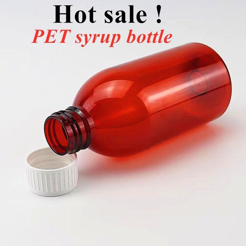 100ml 120ml 150ml 넉넉한 반려동물 빨간색 용기 기침 시럽 병 약품 구강 액체 갈색 플라스틱 병