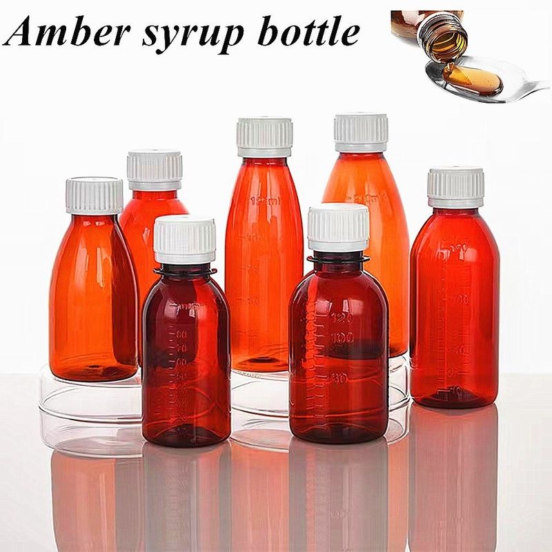 100ml 120ml 기침 시럽 병 구강 액체 플라스틱 병 PET 빈 둥글 앰버 시럽 플라스틱 병