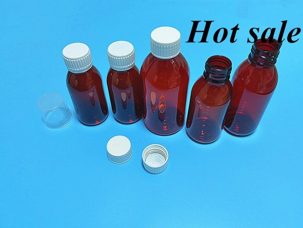 100ml 120ml 기침 시럽 병 구강 액체 플라스틱 병 PET 빈 둥글 앰버 시럽 플라스틱 병