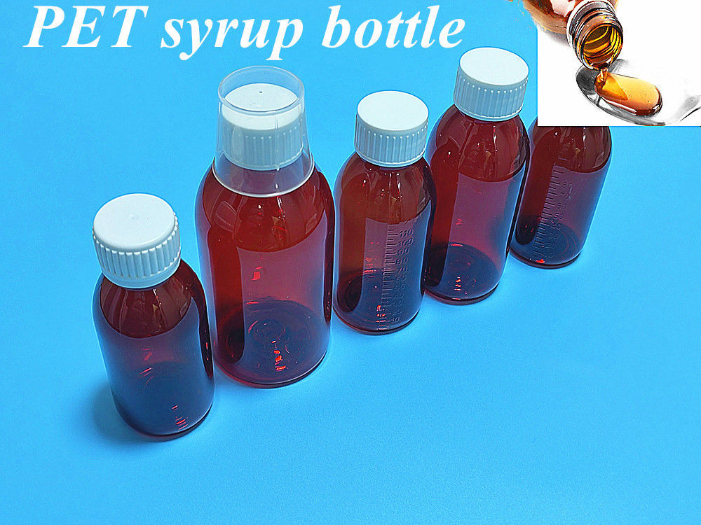 100ml 120ml 액체 앰버 플라스틱 시럽 병 스크루 뚜?? 이 있는 빈 둥근 PET 앰버 시럽 플라스틱 병