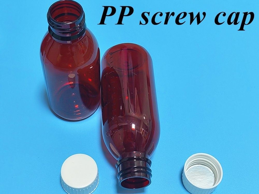 100ml 120ml 150ml DIN28 플라스틱 PET 브라운 구강 액체 병 앰버 의약품 기침 시럽 병 로프 캡