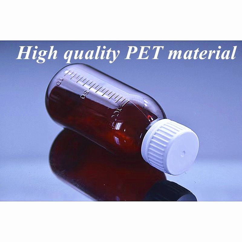 100ml 250ml 액체 약품 앰버 PET 기침 시럽 병 크기의 컵과 함께 플라스틱 기침 시럽 병