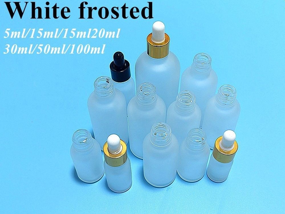 매트 매트 하얀색 20ml 30ml 유리 방울병 유리 혈청 에센셜 오일 병 블랙 방울병 캡
