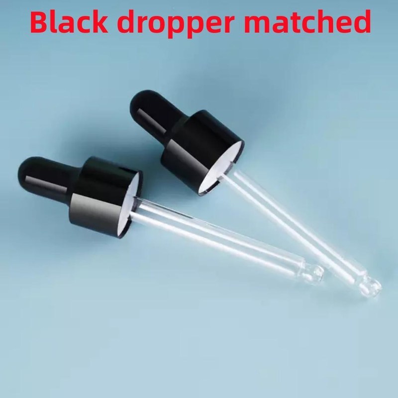 검은색 10, Ml 15ml 20ml 30ml 50ml 빈 둥근 검은 빛나는 유리 에센셜 오일 드롭퍼 병과 플라스틱 골드 링