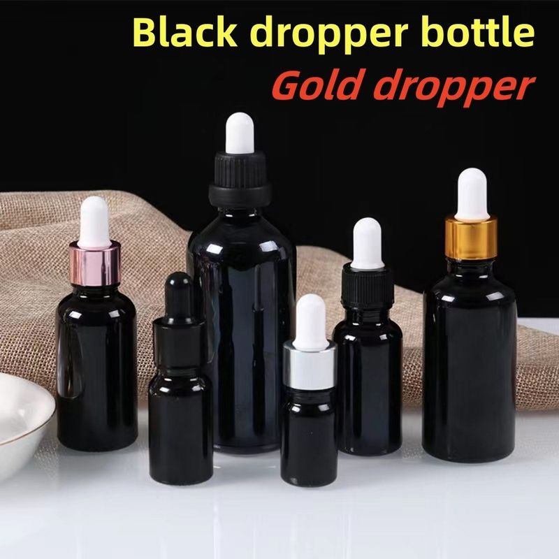 5ml 10ml 15ml 20ml 에센셜 오일 세럼 평면 어깨 둥글 빛나는 에센셜 오일 병 검은 유리 방울 병