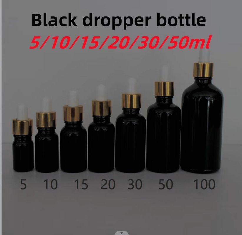 5ml 10ml 15ml 20ml 에센셜 오일 세럼 평면 어깨 둥글 빛나는 에센셜 오일 병 검은 유리 방울 병