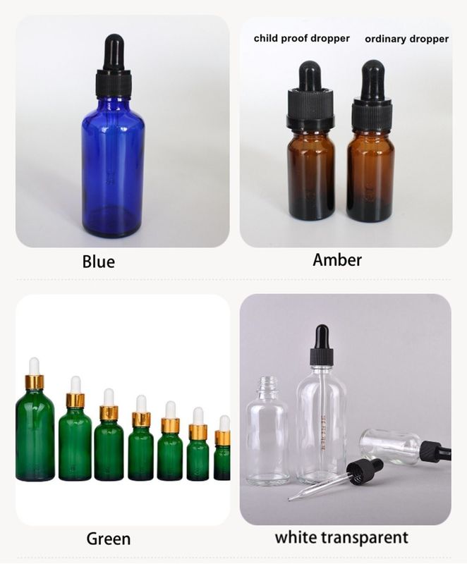 에센셜 오일 패키지 1OZ 2OZ 20ml 30ml 50ml 앰버 에센셜 오일 세럼 어린이 보호 캡과 함께 유리 방울병