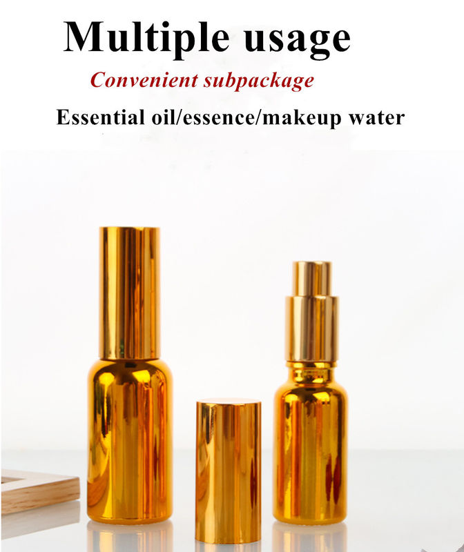 럭셔리 반짝이는 30ml 50ml 60ml 금 자외선 전자판 혈청 황금 유리 에센셜 오일 유리 방울병 스프레이 머리와 함께