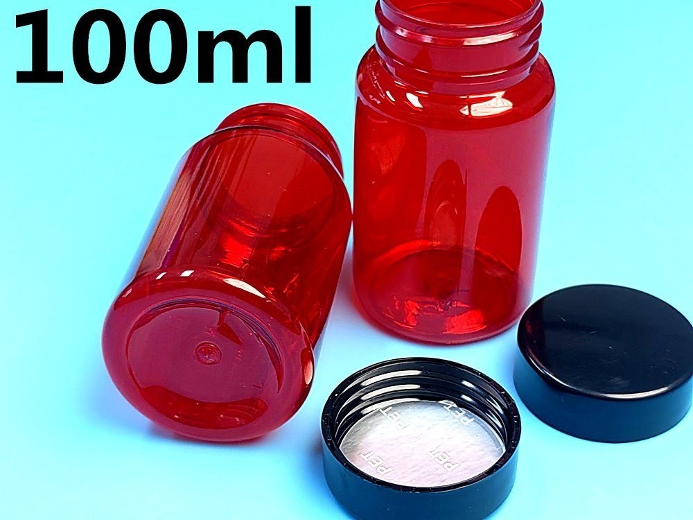 100ml 빨간색 낮은 MOQ PET 플라스틱 알약 병 비어있는 사용자 지정 플라스틱 비타민 알약 캡슐 병 나사 캡슐 플립 톱 캡
