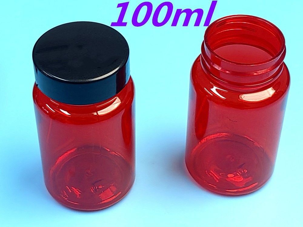 PET 플라스틱 빨간색 100ml 150ml 고체 약품 병 캡슐 약품 병 포장 용기 건강 관리 보충제 병