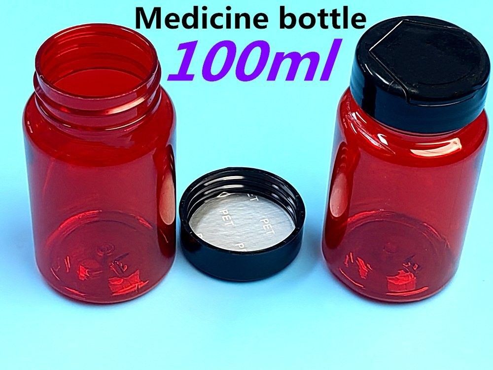 PET 플라스틱 빨간색 100ml 150ml 고체 약품 병 캡슐 약품 병 포장 용기 건강 관리 보충제 병