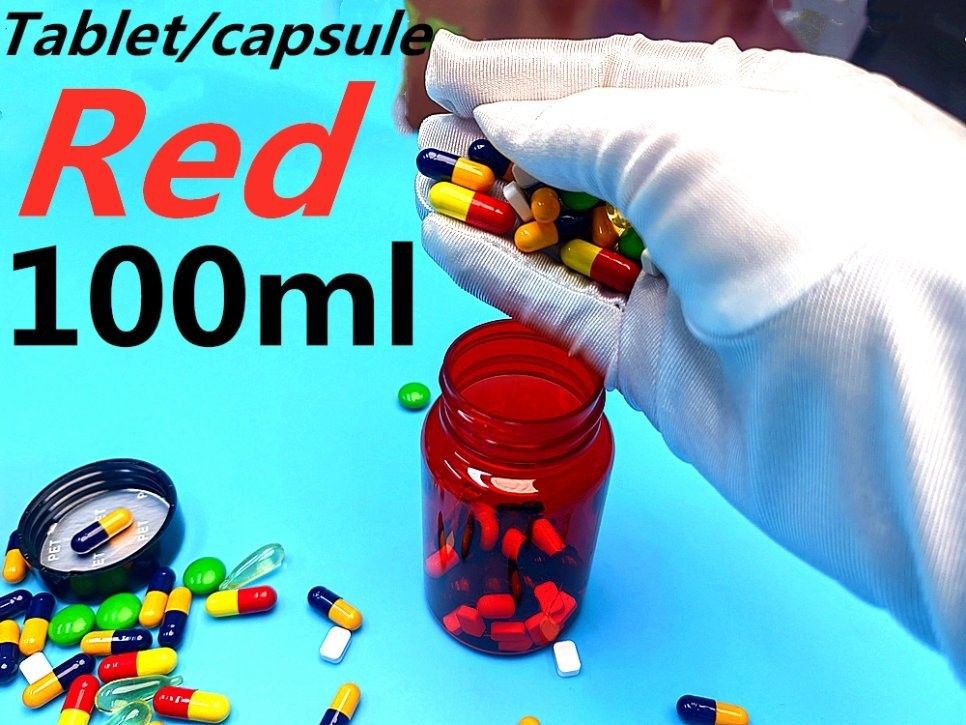 건강 관리 의약품 알약 병 100ml PET 적색 플라스틱 캡슐 포장 비타민 알약 병 나사 캡슐