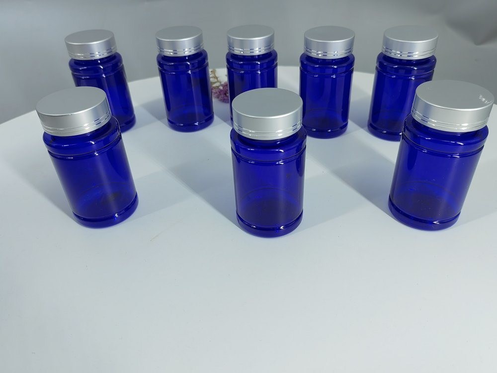 플라스틱 블루 PET 은 나사 캡슐 캡슐 병 약 비타민 보충 병 컨테이너